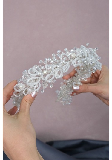FdayAksesuar Gelinlere Özel Kristal Ve Kum Boncuklu Gelin Saç Ve Türban Aksesuarı FRDY31448