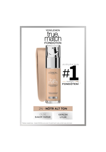 L'Oreal Paris True Match Bakım Yapan Fondöten 2N Vanilia 30 ML
