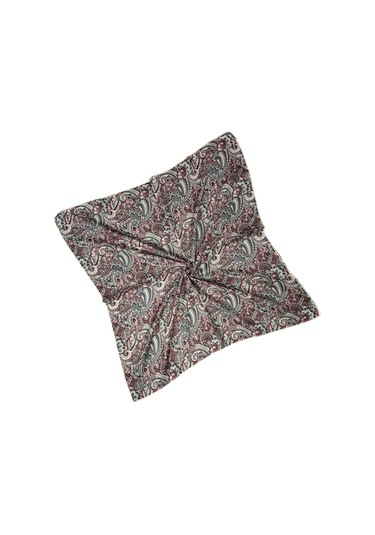 Ebruli Pamuklu Etnik Desenli Soft Eşarp 90x90 Cm Kırmızı