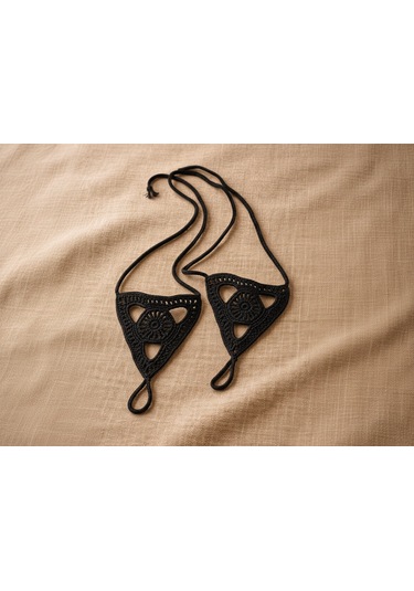 Boho Stil Barefoot Sandal El Yapımı Siyah Ayak Aksesuarı Çift