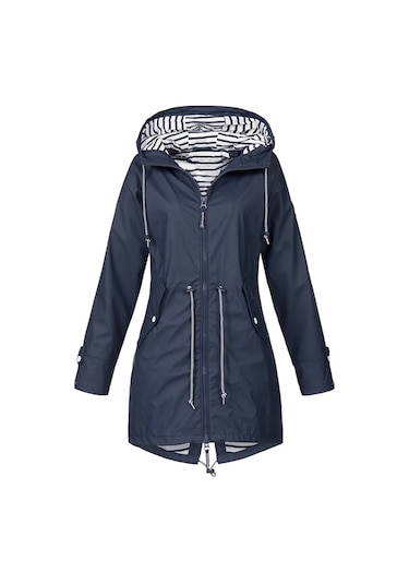 Sones Kadın Su Geçirmez Yağmurluk Kapşonlu Yağmurluk Lacivert