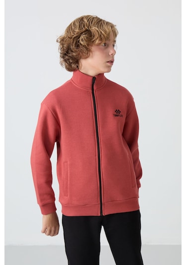 Tommy Life Kiremit-siyah Pamuklu Kalın İçi Tüylü Yumuşak Dokulu Standart Fit Nakışlı Erkek Çocuk Eşofman Takım Kiremit