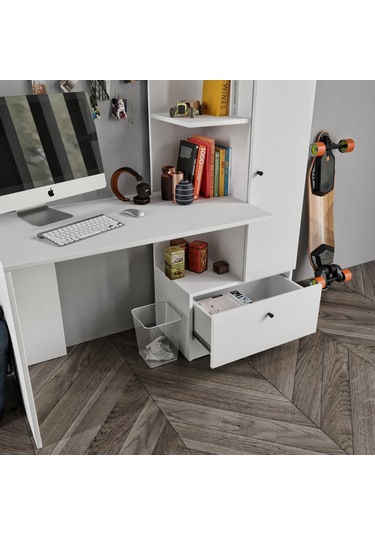 Merlin Mobilya Minör Çalışma Masası Ve 7 Bölmeli Kitaplık Beyaz