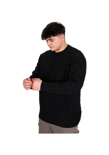 Mode Xl Büyük Beden Erkek Kazak Bisiklet Yaka Braıded 24211 Siyah Siyah