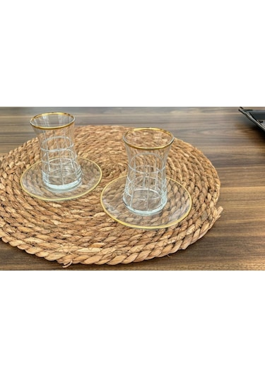 Collection Karizma Yaldızlı Çay Bardak Seti Takımı - 12 Prç. Çay Bardağı Seti Şeffaf