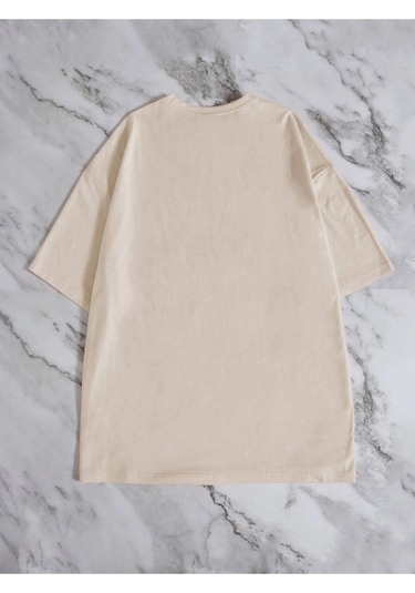 Altamira Unisex Bej Los Angeles Baskılı Oversize T-shirt 001