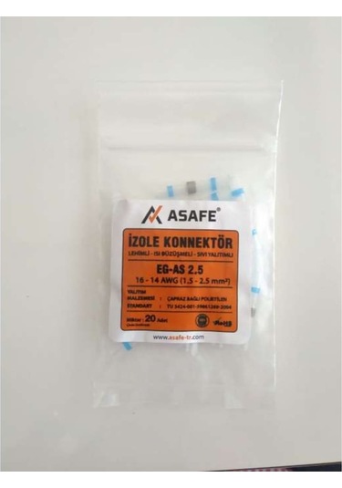 Asafe Isı Büzüşmeli,Kendinden Lehimli,Izole Konnektör 2,5Mm(20Li)