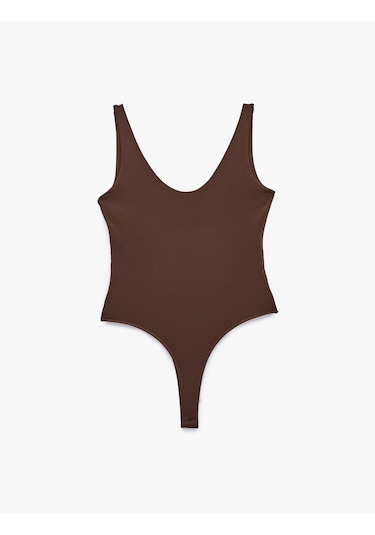 Koton Slim Fit U Yaka Kalın Askılı Bodysuit Kahverengi 6sak10265ek Kahve