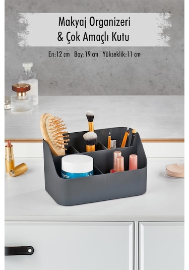 Füme Makyaj Kutusu & Kozmetik Organizeri & Çok Amaçlı Kutu Siyah