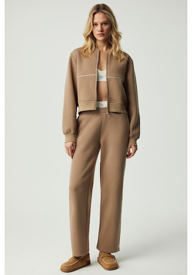 GRIMELANGE Anyul Kadın Relaxed Bomber Yaka Vizon Sweatshirt Vizon