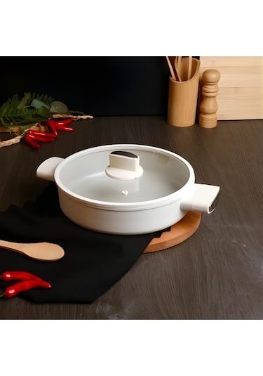 Belarıva 26 Cm Beyaz Sılıkon Saplı Basık Tencere Beyaz