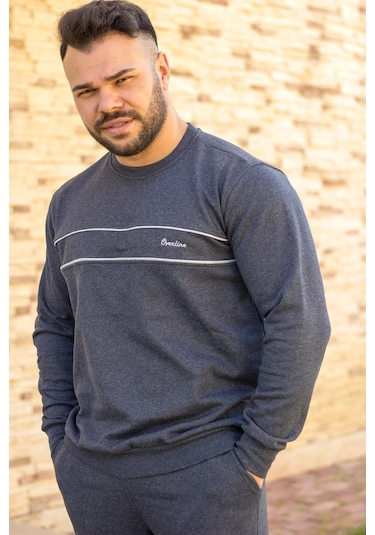 Indigo Mavi Battal Büyük - Normal Beden Kalın Sweat Erkek Eşofman Takımı 21eestbakt İndigo