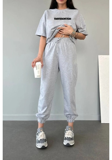 Thatssofetch T-shirt Eşofman Altı Jogger - Gri Baskı Alt Üst Eşofman Takımı Oversize Bisiklet Yaka Gri Thatssofetch T-shirt Eşofman Altı Jogger - Gri Baskı Alt Üst Eşofman Takımı Oversize Bisiklet Yaka Gri