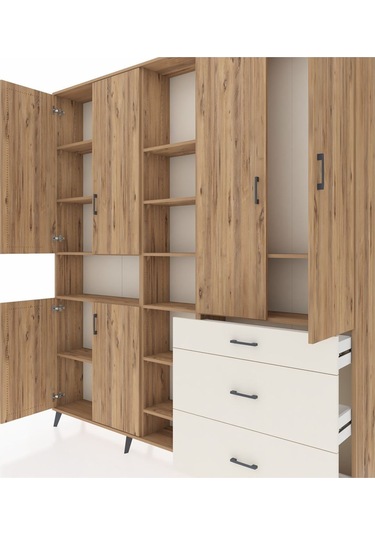 Arges Dolap 13 Raflı 3 Çekmeceli 6 Kapaklı 220x30x243 Çam-çam/aytaşı Atlas Çam/aytası