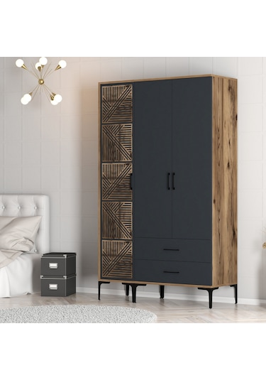 Variant Kumsal 3 Kapılı Pt Gardrop - Ceviz / Antrasit
