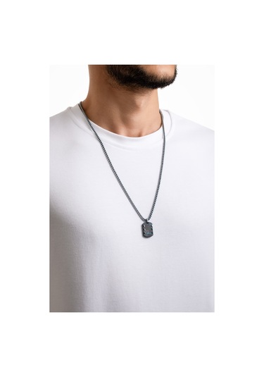 Karbon Fiber Detaylı 65 Cm Çelik Erkek Kolye Mavi