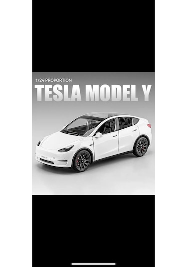 Tesla Model Y 1:24 Birebir Işıklı Maket Beyaz