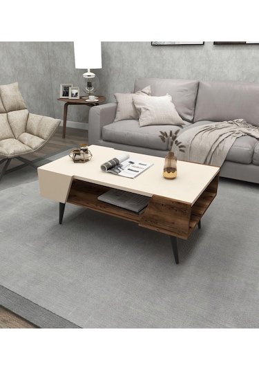 Arnetti Aren Orta Sehpa Modern Salon Sehpası, Ceviz Bej - Aren