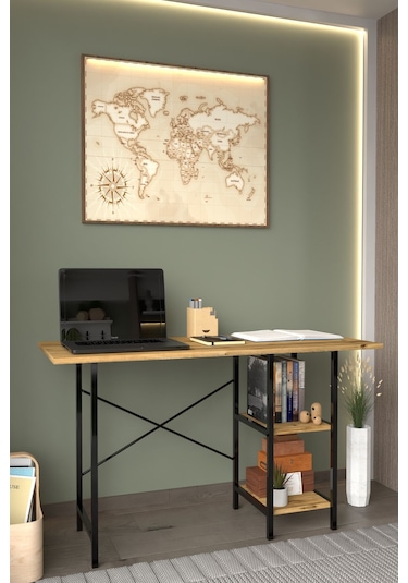 Metal Ayaklı 2 Raflı Çalışma Ofis  Masası Atlantik Çam 60x120 CM