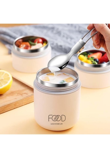 Beyaz 304 Paslanmaz Çelik Vakum Termal Öğle Yemeği Kutusu 680 Ml