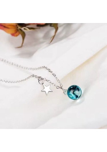 925 Ayar Gümüş Kristal Mavi Top Ve Yıldız Kolye