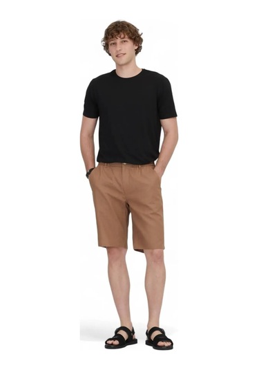 Kahverengi Dokuma Jogging Fit Casual Pamuk Karışımlı Bermuda Kahverengi