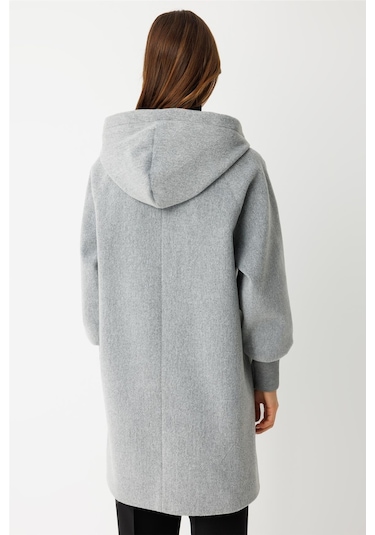 Fermuar Kapamalı Kapişonlu Kaban Gri Gri