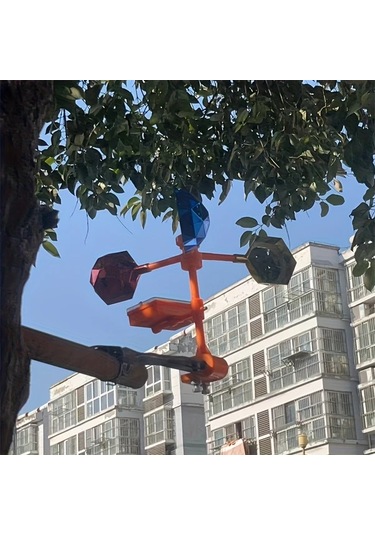 Motion003 Güneş Enerjili Yansıtıcı Rüzgar Değirmeni Kuş Kovucu Cihazı Ses Kutusu Turuncu Bahçe Çiftlik Kuş Kovar Dayanıklı Plastik