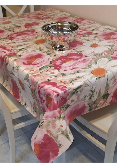 Elyaflı Pvc Muşamba - Desenli Silinebilir Masa Örtüsü Kahverenği Mrl100 Pembe