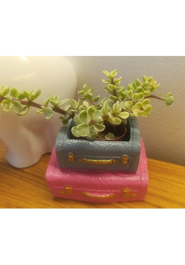 Artepieza Vintage Çift Bavul Saksı- Masaüstü Düzenleyici- Dekoratif Bavul Kalemlik Pembe-gri 12 8 1 Adet