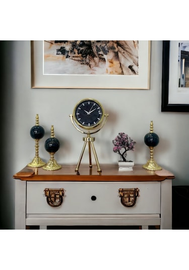 Gold Metal Ofis Salon Otel Ayaklı Masa Saati 45 Cm M24