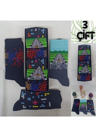 Garanti Çorap Eğlenceli Desenli Unisex Soket 3 Lü 15a Çok Renkli