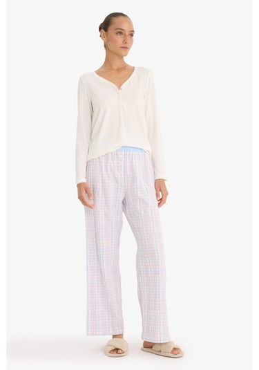 Defacto Regular Fit Uzun Boy Gofre Dokulu Pijama Altı-fall İn Love F8935ax25hsbe551 Mavi