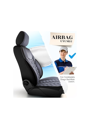 Panda Berlin Serisi Jakar Kumaş Oto Koltuk Kılıfı - Füme - Siyah