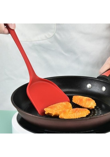Sarı Silikon Spatula Geniş Yapışmaz Isıya Dayanıklı Rahat Kavrama Kolay Temiz Kızartma Gıda Sınıfı Pişirme