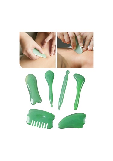 Homyl 7 Adet Gua Sha Masaj Aracı Taşınabilir El Geleneksel Yeşil