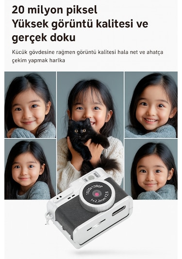 Mini Kamera 1080p Küçük Dijital Kamera, 0.96 İnç Ekranlı Mini Retro Vintage Kamera Black