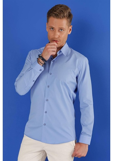 Gk 683 Slim Fit Koyu Mavi Klasik Gömlek Koyu Mavi