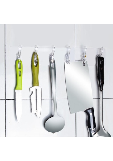 Kendinden Yapışkanlı Güçlü Şeffaf Askılık - Kapı Arkası Mutfak Duvar Banyo Askı 6'Lı Diğer