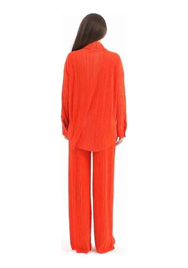 Düğme Detaylı Örme Pilise Takım - Turuncu-turuncu Turuncu
