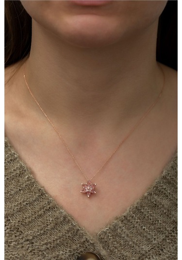 Ervanur Kadın Rose Altın Kaplama Taşlı Lotus Çiçeği Kolye Pembe