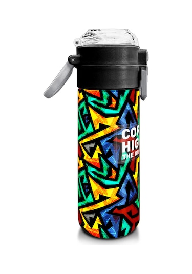 Coral High Kids Siyah Grafiti Desenli Pipetli Ve Direkt İçim Çelik Termos 500 Ml 31847 Siyah - Mavi