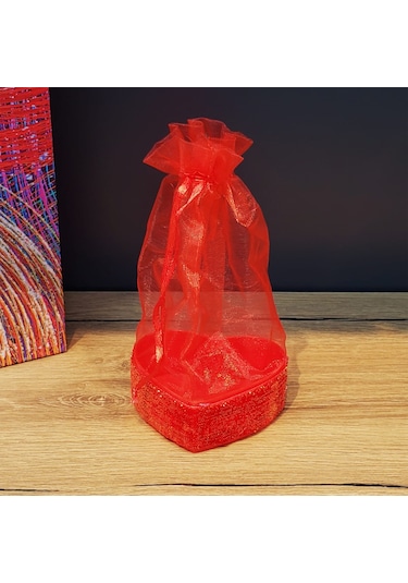 Büro Ev Ofis Banyo Düzeni İçin Kalpli Kırmızı Tül Kese