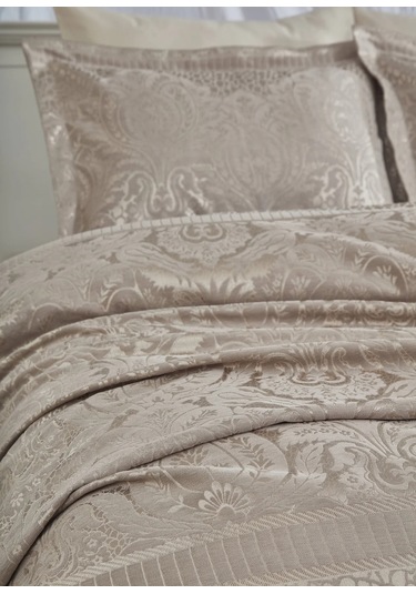 Dantela Hazel Şönilli Jakarlı Yatak Örtüsü Vizon Vizon