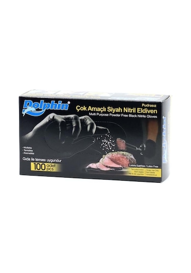Dolphin Çok Amaçlı Pudrasız Siyah Nitril Eldiven Küçük S - 100'lü 16 X 27