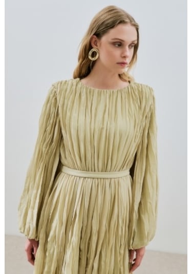 Piliseli Şifon Elbise Adaçayı Adaçayı