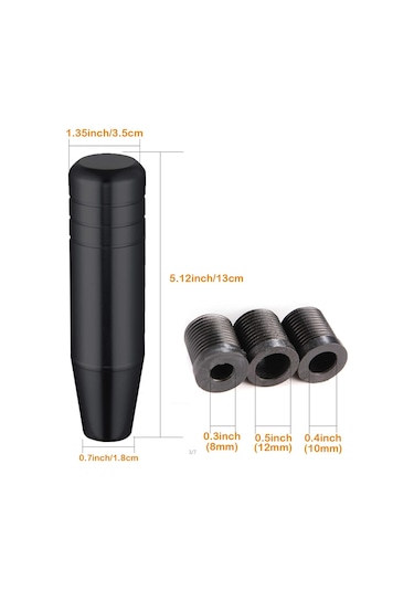 Ranyeek Alüminyum Manuel Vites Topu - 13cm Evrensel Araçlar İçin - 8/10/12mm Adaptörler - Siyah Siyah