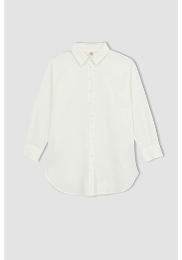 DeFacto Regular Fit Pamuklu Plaj Gömleği-Fall in Love W8241AZ24SMWT16 Beyaz