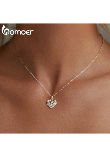 Bamoer 925 Ayar Gümüş Pırıltılı Kalp Kolye Kolye Aşk Boyun Zinciri Kadınlar İçin Yıldönümü Hediyesi Güzel Takı Gümüş