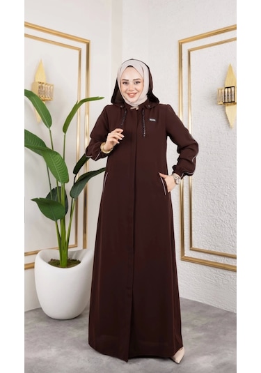 Biyeli Şerit Metal Aksesuar Detaylı Ferace / Taba - F0144 Taba